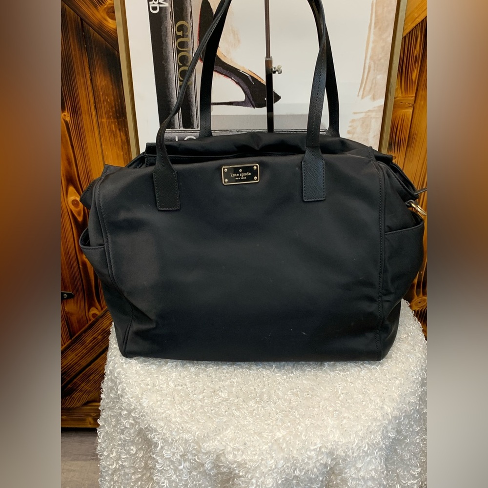 kate spade Black Nylon Logo Plaque Tote